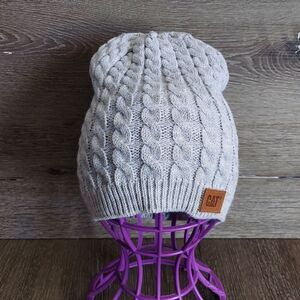 CAT Caterpillar Gray Cable Knit Beanie